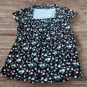 NWOT • Floral Black Top with Square Neckline